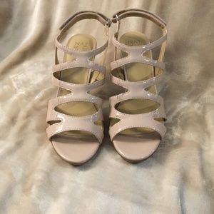 Nude Colored Patent Leather Naturalizer “Strappy” heels size 9.5W